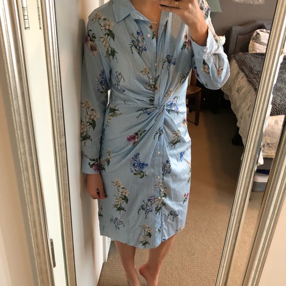 Zara front twist blue floral dress NWT